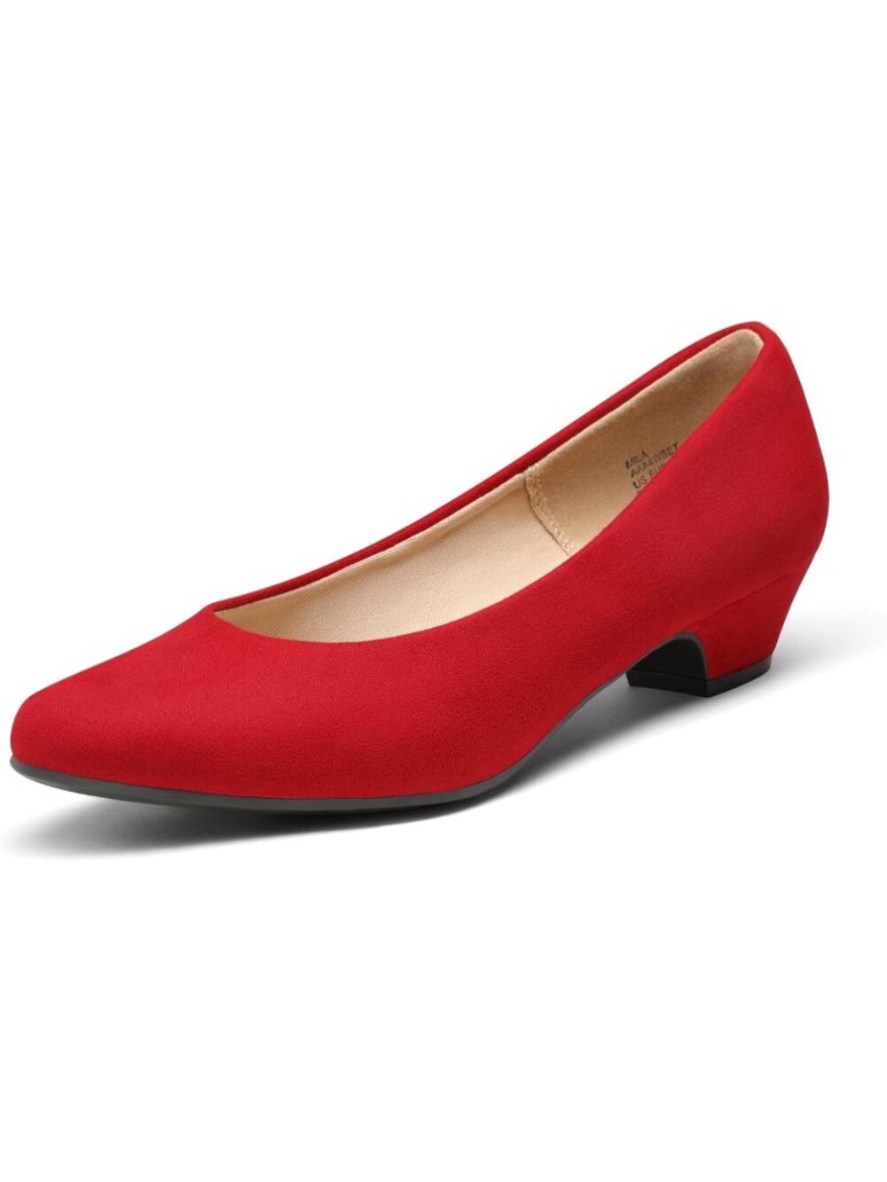 Dream Pairs Women's Red Suede Round Toe Low Chunky Block Heel Pump Dress Shoes
